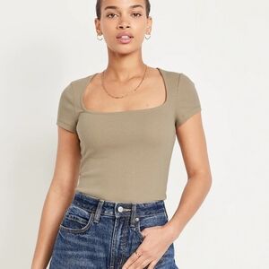 Women's Toasted Almond Ribbed Square Neck Top